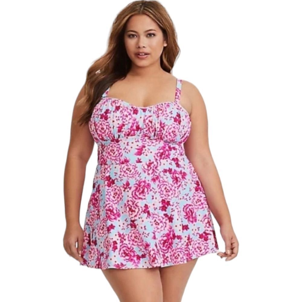 Torrid Floral Strapless Wireless Skater Swim Dress Slimming One Piece Plus Sz 2